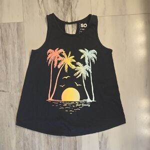 SO Girls Navy Blue Tank Top with Colorful Palm Tree Design
